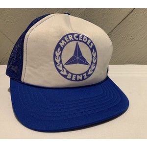 Vintage Mercedes Benz snap back mesh foam trucker hat Royal Blue and White